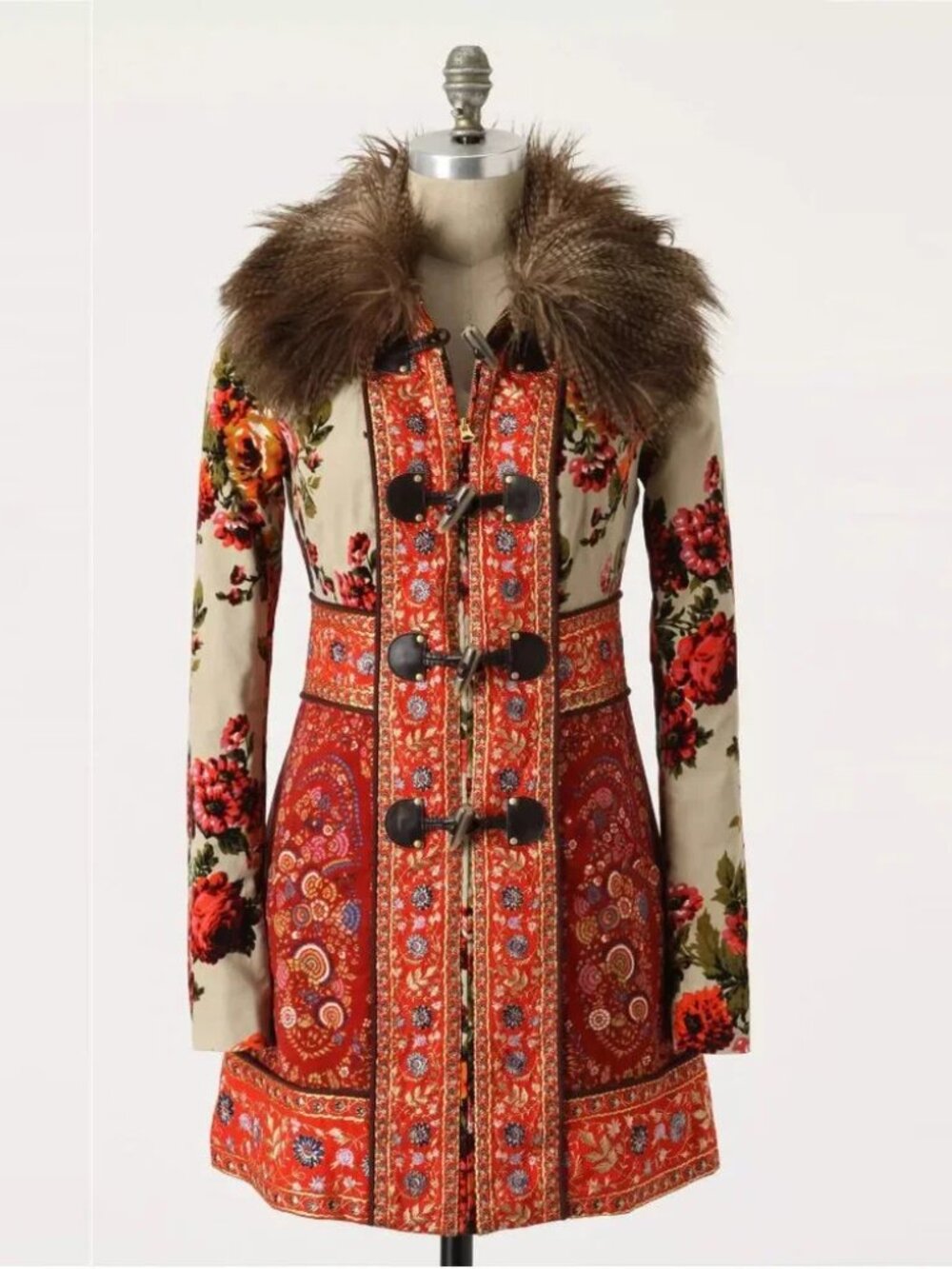 Elevenses Anthropologie Karelia velvet embroidered faux fur collar jacket coat - Picture 2 of 16